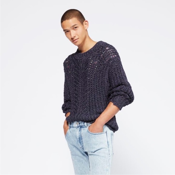 Isabel Marant Maysy Metallic Midnight Blue Sweater Knit Pullover NWOT